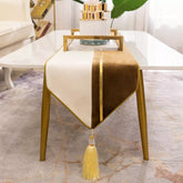 Velvet Table Runner Light Brown White